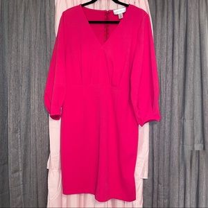 Magenta Pink Long-sleeve Midi Dress